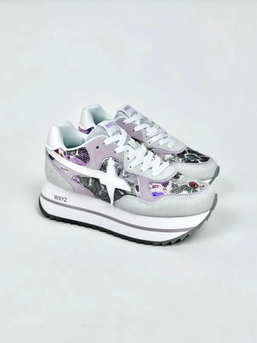 NWT W6yz Wizz Deva Grey Lilac Platform Sneakers Women Sz 7,5 - Picture 1 of 13